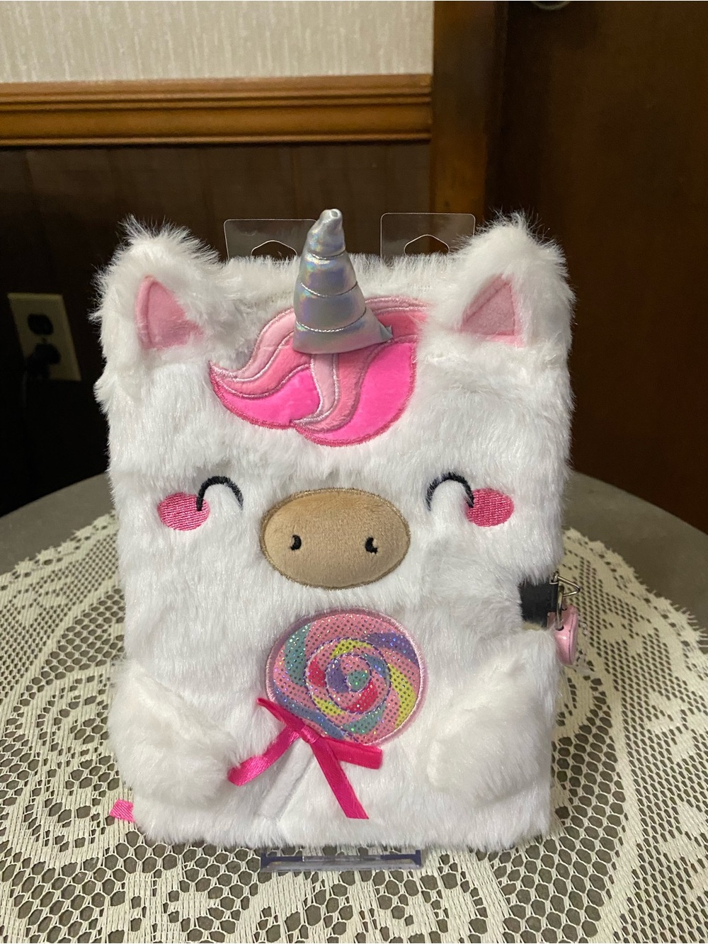 Diary featuring White Unicorn with Pink Accents and Shiny Silver Horn